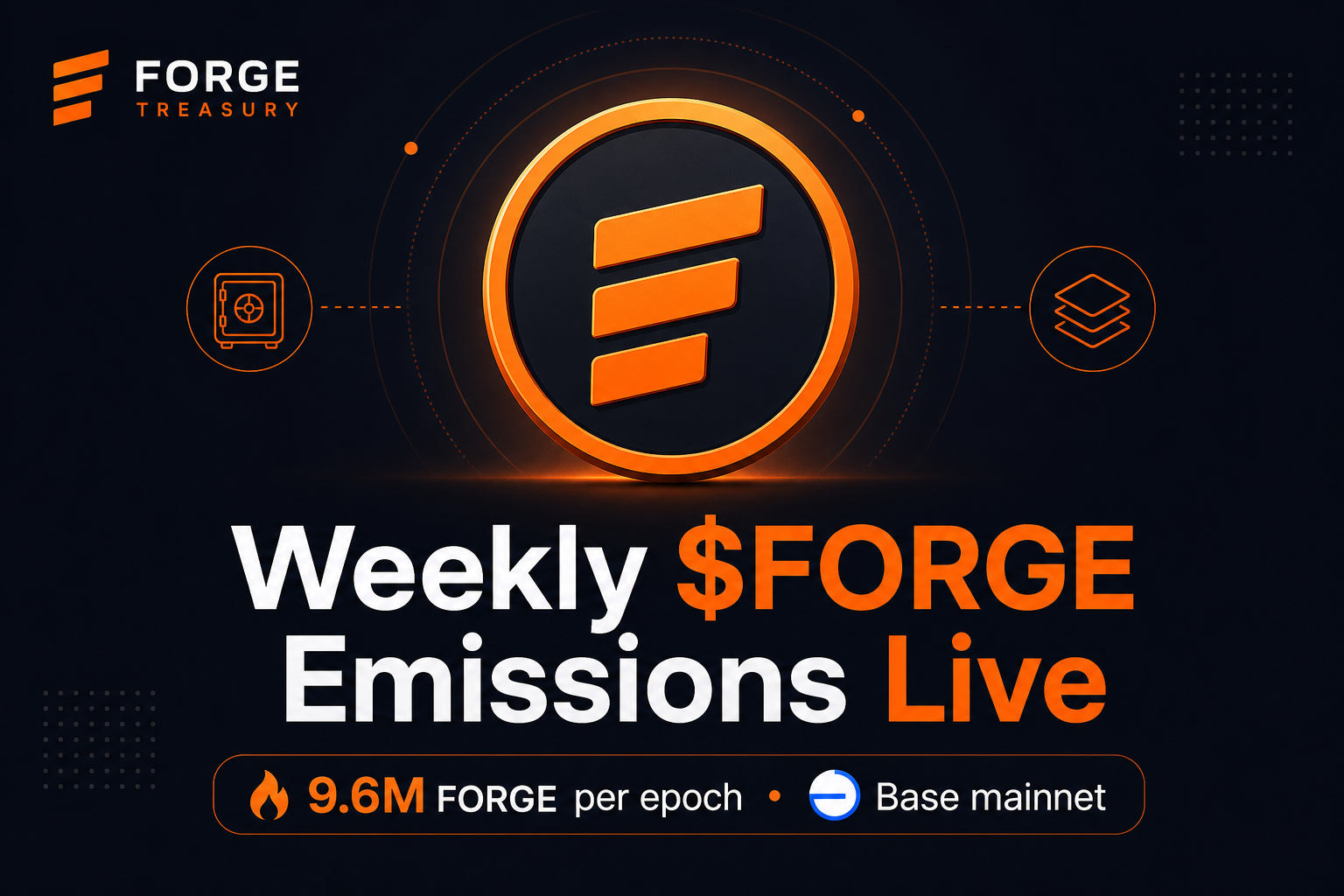 Weekly FORGE emissions live on Forge Treasury — 9.6M FORGE per epoch on Base mainnet